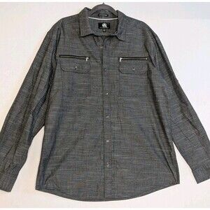 Rock & Republic Men's XL Shirt Long Sleeve Heathered Gray Button Down Zipper